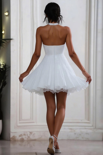 Chic White Halter A Line Graduation Dress
